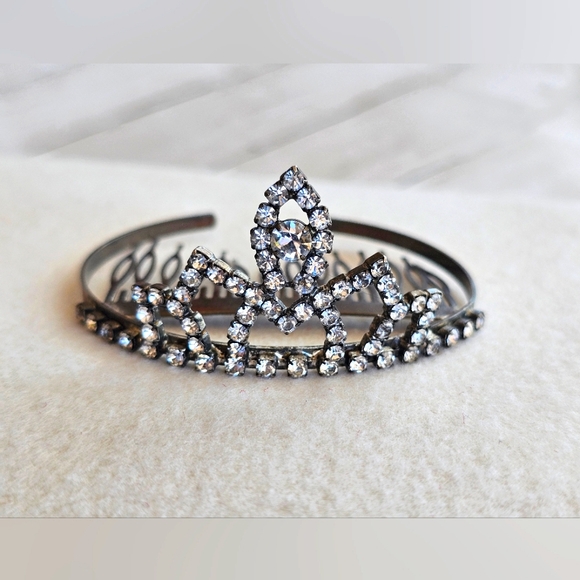 Rare Vintage 1950's Tiara Crown Silver Metal Diamond Rhinestones Hair Comb - Picture 11 of 16